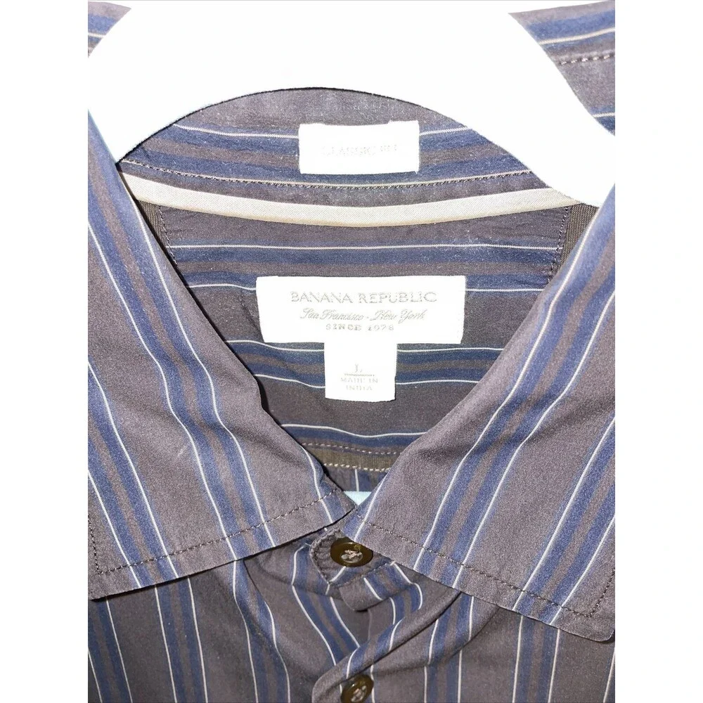 Banana Republic Dress Shirt Men’s Size Large Brown Striped Long Sleeve Button Up